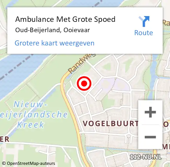 Locatie op kaart van de 112 melding: Ambulance Met Grote Spoed Naar Oud-Beijerland, Ooievaar op 20 augustus 2022 22:35