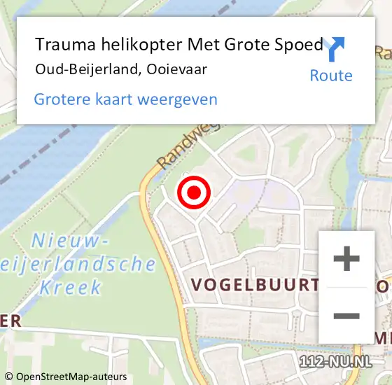 Locatie op kaart van de 112 melding: Trauma helikopter Met Grote Spoed Naar Oud-Beijerland, Ooievaar op 20 augustus 2022 22:35