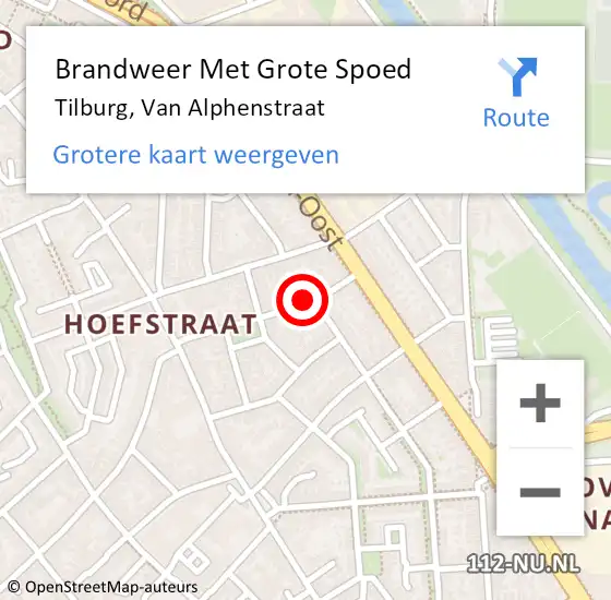 Locatie op kaart van de 112 melding: Brandweer Met Grote Spoed Naar Tilburg, Van Alphenstraat op 20 augustus 2022 22:43