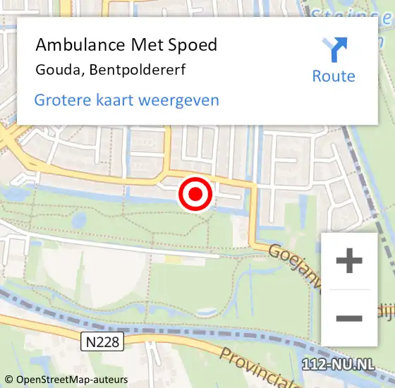 Locatie op kaart van de 112 melding: Ambulance Met Spoed Naar Gouda, Bentpoldererf op 20 augustus 2022 22:57