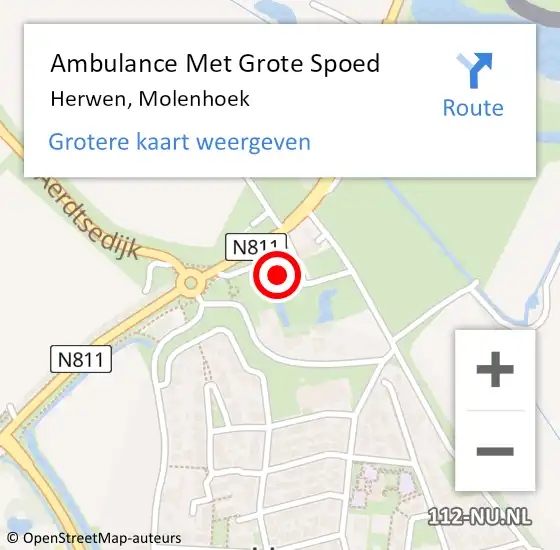 Locatie op kaart van de 112 melding: Ambulance Met Grote Spoed Naar Herwen, Molenhoek op 20 augustus 2022 23:11