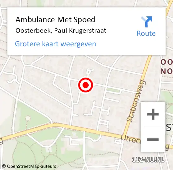 Locatie op kaart van de 112 melding: Ambulance Met Spoed Naar Oosterbeek, Paul Krugerstraat op 20 augustus 2022 23:59