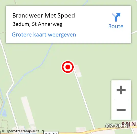 Locatie op kaart van de 112 melding: Brandweer Met Spoed Naar Bedum, St Annerweg op 21 augustus 2022 00:10