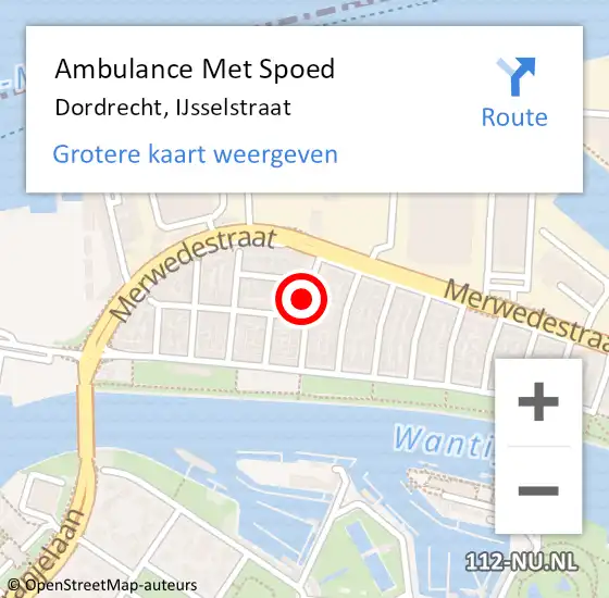 Locatie op kaart van de 112 melding: Ambulance Met Spoed Naar Dordrecht, IJsselstraat op 21 augustus 2022 00:23