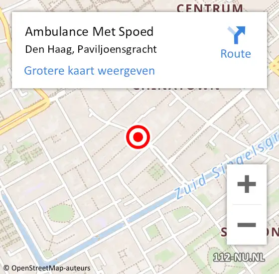 Locatie op kaart van de 112 melding: Ambulance Met Spoed Naar Den Haag, Paviljoensgracht op 21 augustus 2022 00:28