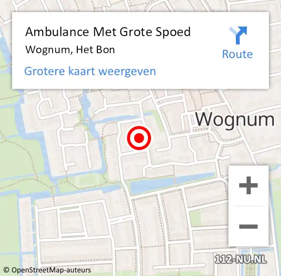 Locatie op kaart van de 112 melding: Ambulance Met Grote Spoed Naar Wognum, Het Bon op 21 augustus 2022 00:30