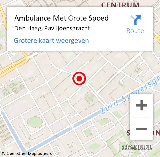 Locatie op kaart van de 112 melding: Ambulance Met Grote Spoed Naar Den Haag, Paviljoensgracht op 21 augustus 2022 00:44