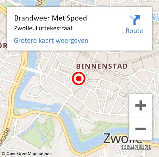 Locatie op kaart van de 112 melding: Brandweer Met Spoed Naar Zwolle, Luttekestraat op 21 augustus 2022 01:19