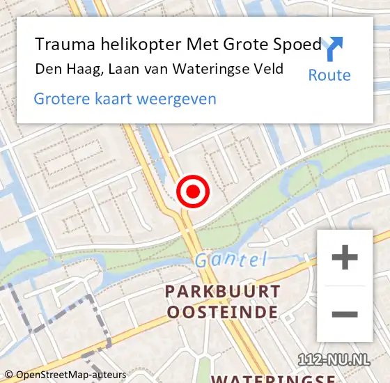 Locatie op kaart van de 112 melding: Trauma helikopter Met Grote Spoed Naar Den Haag, Laan van Wateringse Veld op 21 augustus 2022 01:27