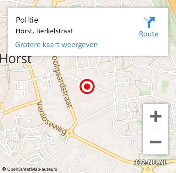 Locatie op kaart van de 112 melding: Politie Horst, Berkelstraat op 21 augustus 2022 01:35