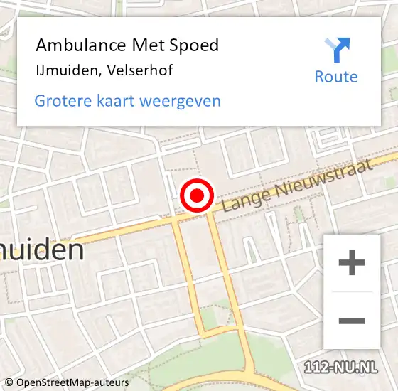 Locatie op kaart van de 112 melding: Ambulance Met Spoed Naar IJmuiden, Velserhof op 21 augustus 2022 01:58