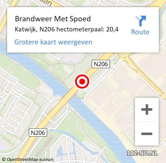 Locatie op kaart van de 112 melding: Brandweer Met Spoed Naar Katwijk, N206 hectometerpaal: 20,4 op 21 augustus 2022 02:01