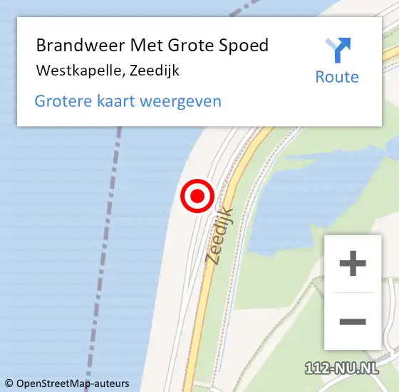 Locatie op kaart van de 112 melding: Brandweer Met Grote Spoed Naar Westkapelle, Zeedijk op 21 augustus 2022 02:10