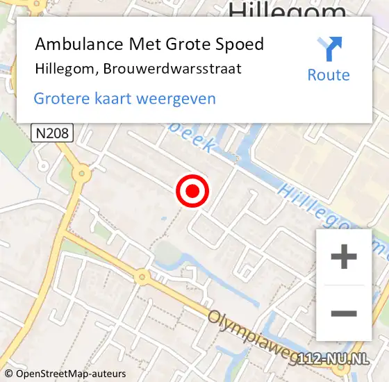 Locatie op kaart van de 112 melding: Ambulance Met Grote Spoed Naar Hillegom, Brouwerdwarsstraat op 21 augustus 2022 02:45