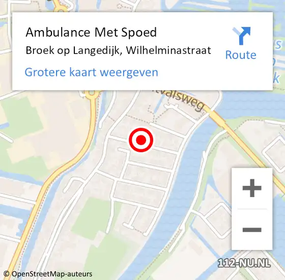 Locatie op kaart van de 112 melding: Ambulance Met Spoed Naar Broek op Langedijk, Wilhelminastraat op 21 augustus 2022 03:30