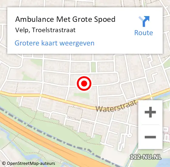 Locatie op kaart van de 112 melding: Ambulance Met Grote Spoed Naar Velp, Troelstrastraat op 21 augustus 2022 05:10
