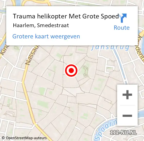 Locatie op kaart van de 112 melding: Trauma helikopter Met Grote Spoed Naar Haarlem, Smedestraat op 21 augustus 2022 05:14