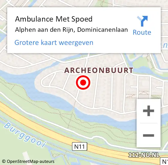 Locatie op kaart van de 112 melding: Ambulance Met Spoed Naar Alphen aan den Rijn, Dominicanenlaan op 21 augustus 2022 05:21