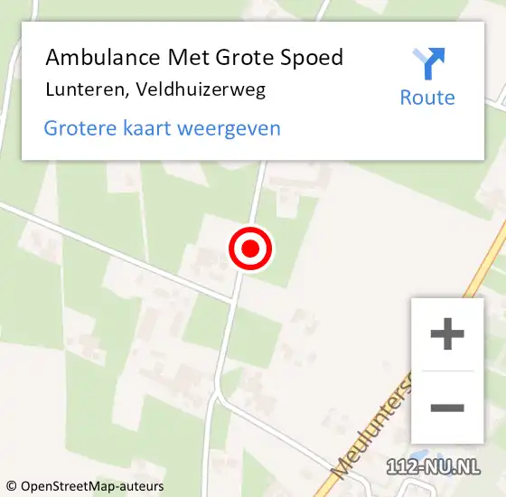 Locatie op kaart van de 112 melding: Ambulance Met Grote Spoed Naar Lunteren, Veldhuizerweg op 21 augustus 2022 05:25