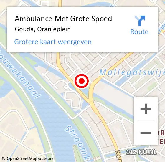 Locatie op kaart van de 112 melding: Ambulance Met Grote Spoed Naar Gouda, Oranjeplein op 21 augustus 2022 05:55