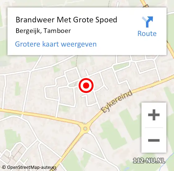 Locatie op kaart van de 112 melding: Brandweer Met Grote Spoed Naar Bergeijk, Tamboer op 21 augustus 2022 08:43