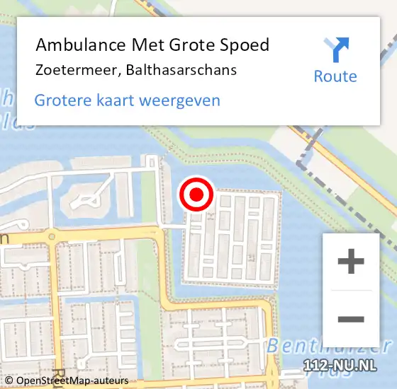 Locatie op kaart van de 112 melding: Ambulance Met Grote Spoed Naar Zoetermeer, Balthasarschans op 21 augustus 2022 09:02