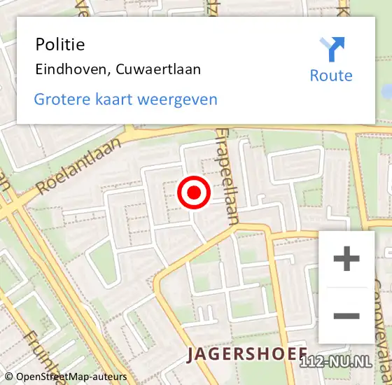 Locatie op kaart van de 112 melding: Politie Eindhoven, Cuwaertlaan op 21 augustus 2022 09:05