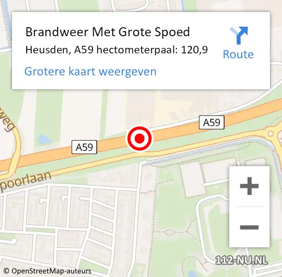 Locatie op kaart van de 112 melding: Brandweer Met Grote Spoed Naar Heusden, A59 hectometerpaal: 120,9 op 21 augustus 2022 09:22