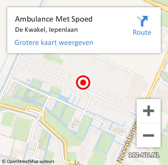 Locatie op kaart van de 112 melding: Ambulance Met Spoed Naar De Kwakel, Iepenlaan op 21 augustus 2022 09:23