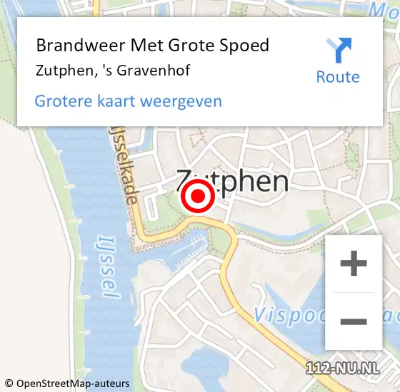 Locatie op kaart van de 112 melding: Brandweer Met Grote Spoed Naar Zutphen, 's Gravenhof op 21 augustus 2022 09:23