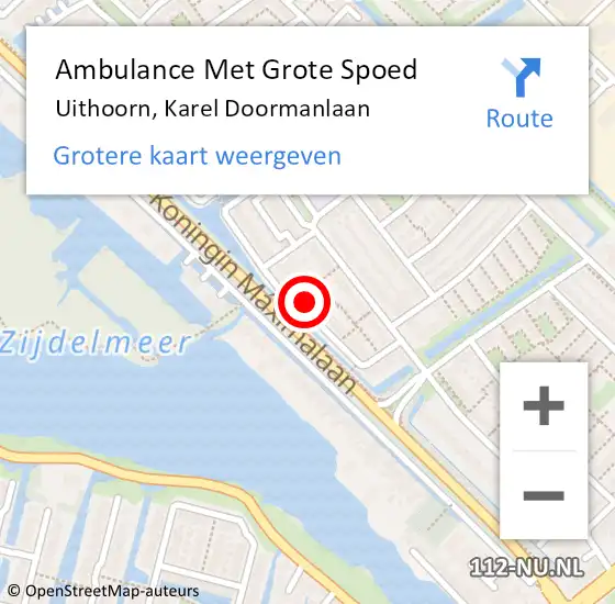 Locatie op kaart van de 112 melding: Ambulance Met Grote Spoed Naar Uithoorn, Karel Doormanlaan op 21 augustus 2022 09:26