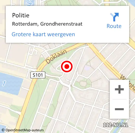 Locatie op kaart van de 112 melding: Politie Rotterdam, Grondherenstraat op 21 augustus 2022 09:29