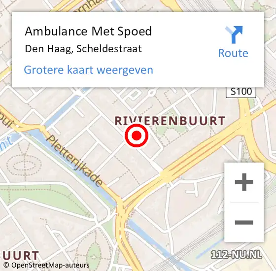 Locatie op kaart van de 112 melding: Ambulance Met Spoed Naar Den Haag, Scheldestraat op 21 augustus 2022 10:04