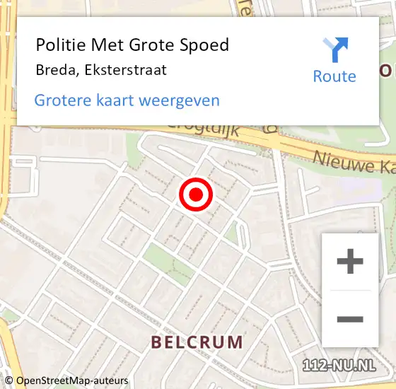 Locatie op kaart van de 112 melding: Politie Met Grote Spoed Naar Breda, Eksterstraat op 21 augustus 2022 10:29