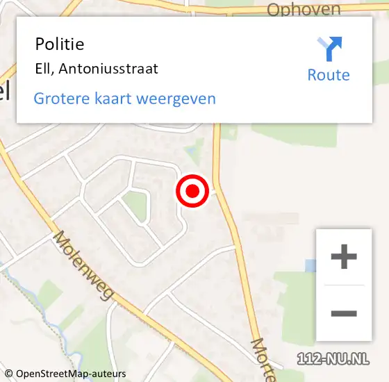 Locatie op kaart van de 112 melding: Politie Ell, Antoniusstraat op 21 augustus 2022 10:36