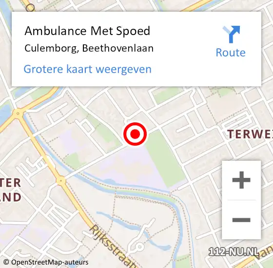 Locatie op kaart van de 112 melding: Ambulance Met Spoed Naar Culemborg, Beethovenlaan op 21 augustus 2022 11:01