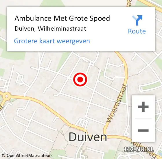 Locatie op kaart van de 112 melding: Ambulance Met Grote Spoed Naar Duiven, Wilhelminastraat op 21 augustus 2022 11:06