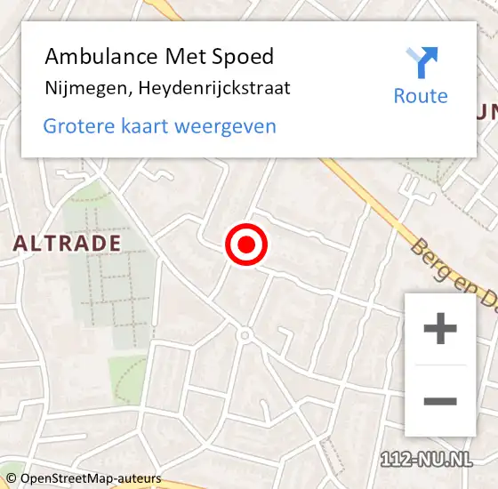 Locatie op kaart van de 112 melding: Ambulance Met Spoed Naar Nijmegen, Heydenrijckstraat op 21 augustus 2022 11:08