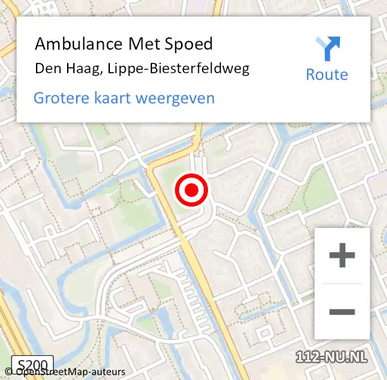 Locatie op kaart van de 112 melding: Ambulance Met Spoed Naar Den Haag, Lippe-Biesterfeldweg op 21 augustus 2022 11:18