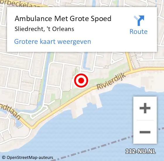 Locatie op kaart van de 112 melding: Ambulance Met Grote Spoed Naar Sliedrecht, 't Orleans op 21 augustus 2022 11:35