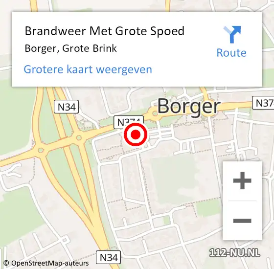 Locatie op kaart van de 112 melding: Brandweer Met Grote Spoed Naar Borger, Grote Brink op 21 augustus 2022 11:49