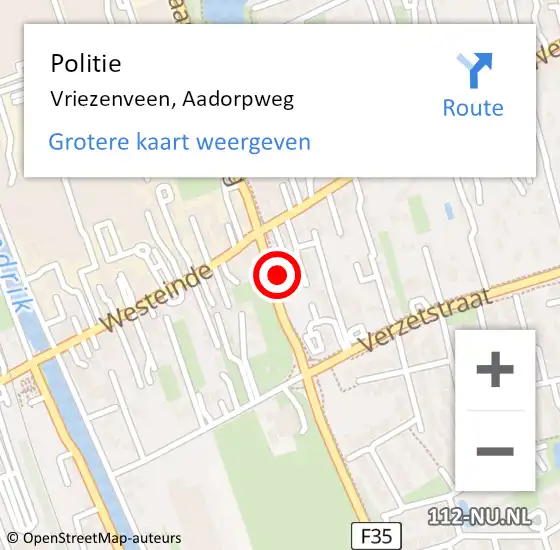 Locatie op kaart van de 112 melding: Politie Vriezenveen, Aadorpweg op 21 augustus 2022 11:55