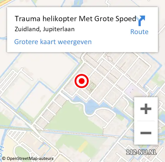 Locatie op kaart van de 112 melding: Trauma helikopter Met Grote Spoed Naar Zuidland, Jupiterlaan op 21 augustus 2022 12:16