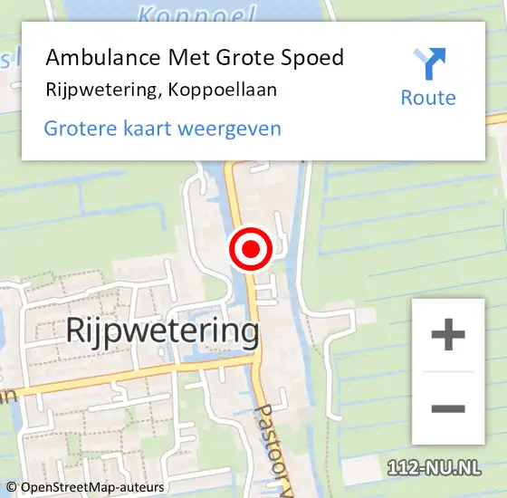 Locatie op kaart van de 112 melding: Ambulance Met Grote Spoed Naar Rijpwetering, Koppoellaan op 21 augustus 2022 12:25