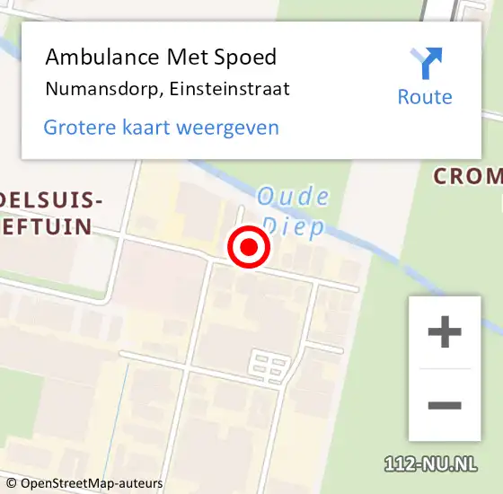 Locatie op kaart van de 112 melding: Ambulance Met Spoed Naar Numansdorp, Einsteinstraat op 21 augustus 2022 12:36