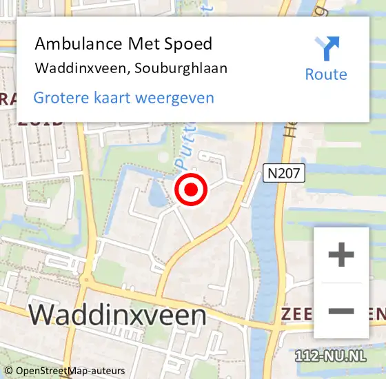 Locatie op kaart van de 112 melding: Ambulance Met Spoed Naar Waddinxveen, Souburghlaan op 21 augustus 2022 12:55