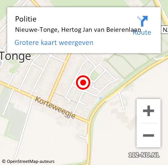 Locatie op kaart van de 112 melding: Politie Nieuwe-Tonge, Hertog Jan van Beierenlaan op 21 augustus 2022 13:05