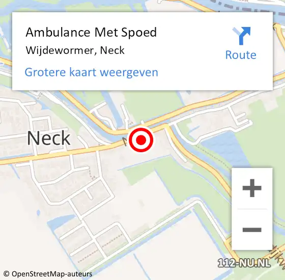 Locatie op kaart van de 112 melding: Ambulance Met Spoed Naar Wijdewormer, Neck op 21 augustus 2022 13:33