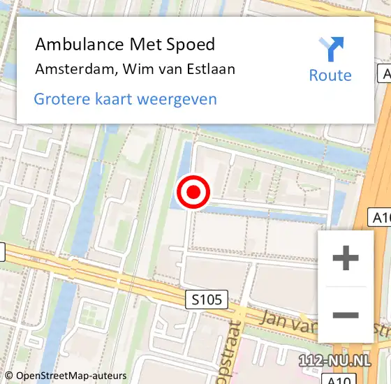 Locatie op kaart van de 112 melding: Ambulance Met Spoed Naar Amsterdam, Wim van Estlaan op 21 augustus 2022 13:36
