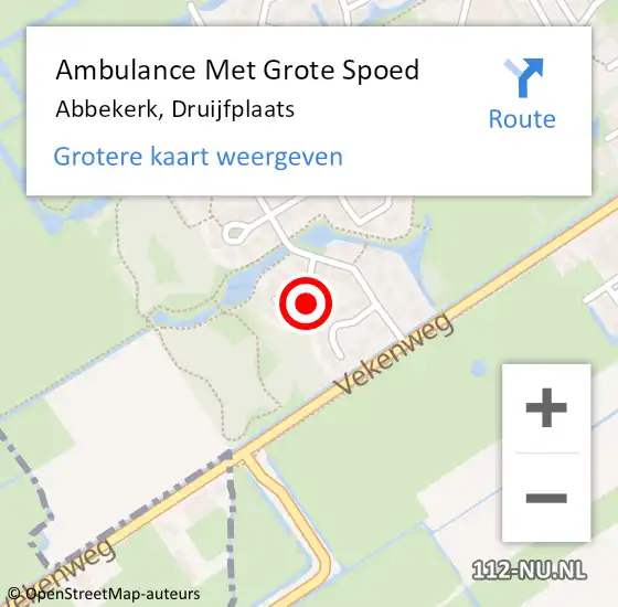 Locatie op kaart van de 112 melding: Ambulance Met Grote Spoed Naar Abbekerk, Druijfplaats op 21 augustus 2022 13:41